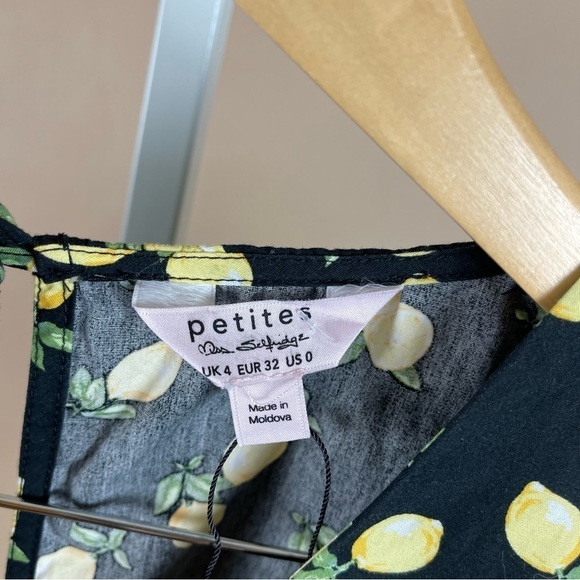 Miss Selfridge Petite 0 Poplin Mini Dress Lemons Puff Sleeve Ruffle Boho Cottage - Picture 5 of 8